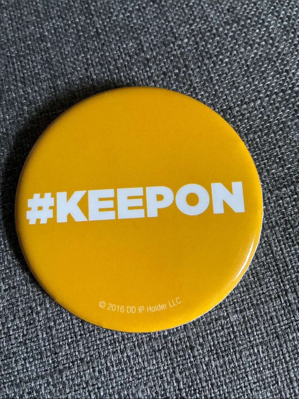 #KEEPON Yellow Button Pinback Badge